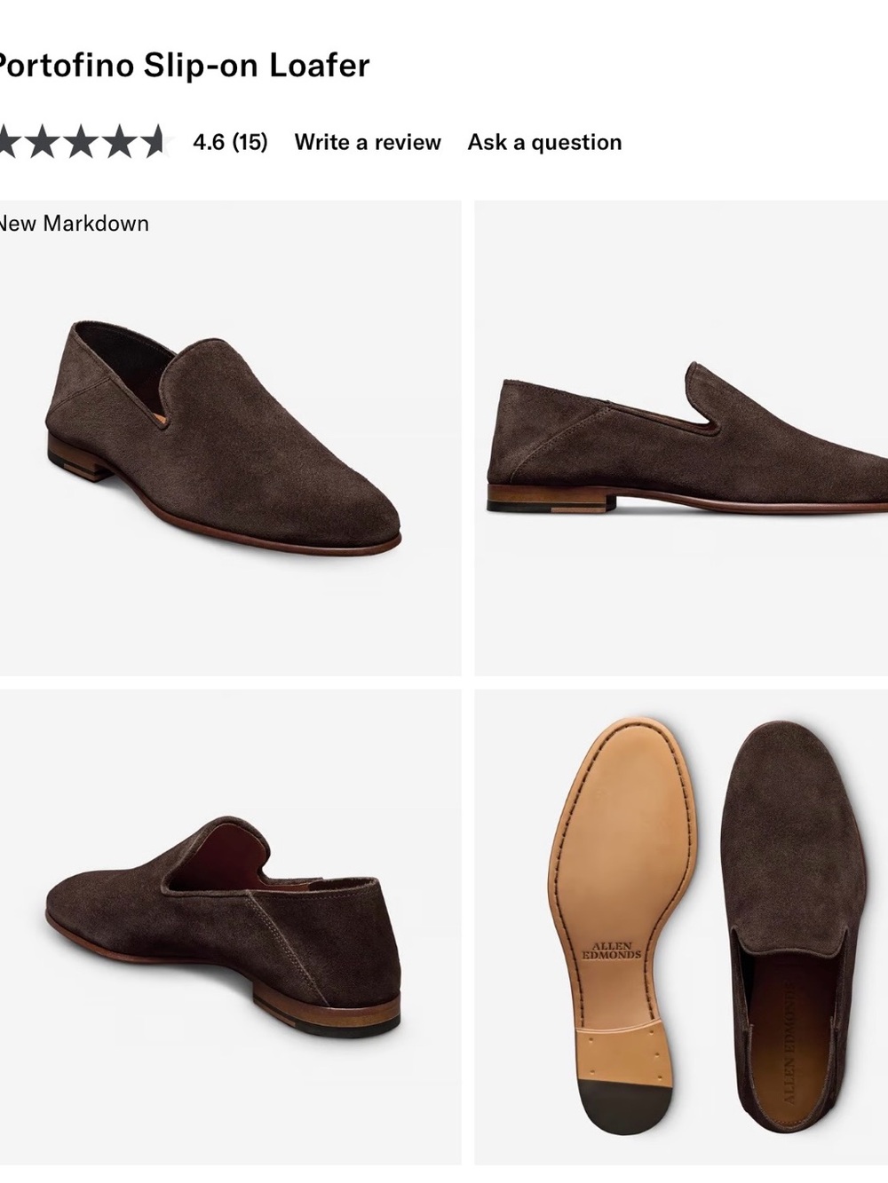 Allen Edmonds Brown Suede Slip-On Loafers